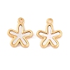 Brass Pave Natural Freshwater Shell Flower Charms KK-S389-04G-1