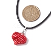3D Heart Glass Seed Beads Pendant Necklaces NJEW-MZ00046-03-3