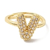 Rack Plating Letter Brass Micro Pave Clear Cubic Zirconia Adjustable Rings for Women KK-S391-03G-V-1