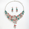 Christmas Santa Claus & Leaf Alloy Rhinestone Pendant Necklace & Stud Dangle Earrings Sets WGF6AE0-03-4