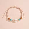 Adjustable Natural Cowrie Shell & Round Wood & Synthetic Turquoise Beaded Cotton Cord Braided Anklets for Women FS-WG3A61A-01-2