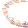 Natural Pearl Beaded Bracelet with Brass Heart Charm for Women BJEW-JB08165-01-4