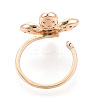 Flower Brass Micro Pave Clear Cubic Zirconia Cuff Ring Settings KK-T076-70G-3