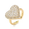 Heart Brass Micro Pave Cubic Zirconia Cuff Rings for Women RJEW-A069-12G-6
