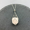 Natural Rose Quartz Nuggets Macrame Pouch Pendant 201 Stainless Steel Chain Necklaces FS-WG7A779-02-1