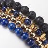 4Pcs 4 Style Natural Lava Rock & Lapis Lazuli(Dyed) & Synthetic Hematite Stretch Bracelets Set with Alloy Shell Beaded BJEW-JB08738-6