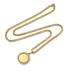 201 Stainless Steel Crystal Rhinestone Muslim Islamic Religion Flat Round Pendant Necklaces NJEW-P327-05G-4
