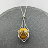 Natural Tiger Eye Nuggets Macrame Pouch Pendant 201 Stainless Steel Chain Necklaces FS-WG7A779-07-1