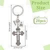 20Pcs Cross Zinc Alloy Keychains KEYC-AR0001-38-2
