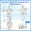 1Pc Rhodium Plated 925 Sterling Silver Cage Pendants STER-BBC0007-19-2