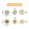 8Pcs 2 Styles Brass Pave Clear & Deep Sky Blue Cubic Zirconia Connector Charms KK-DC0003-42-2