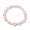 Natural Rose Quartz Cross Round Beaded Stretch Bracelets for Men Women BJEW-JB12258-03-2