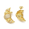 Croissant Rack Plating Brass Micro Pave Cubic Zirconia Stud Earrings for Women EJEW-O001-05G-2