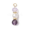 3Pcs 3 Styles Natural Amethyst and Shell Pearl & Glass Pendants PALLOY-JF04786-02-3