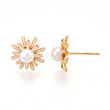 Flower Brass Natural Pearl Stud Earrings PEAR-N020-06W-2