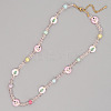 Christmas Theme Glass & Imitation Pearl & Brass Flat Round Beaded Necklaces GF3195-12-1