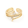 Triangle & Flat Round Brass Micro Pave Clear Cubic Zirconia Open Cuff Rings RJEW-G309-28G-2