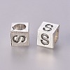 Antique Silver Plated Initial Letter Alloy European Beads X-TIBEB-Q054-50AS-NR-2
