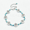 Bohemian Synthetic Turquoise & Alloy with Carved Flowers Link Bracelets XI0721-1-1