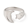 Non-Tarnish 304 Stainless Steel Star & Moon Open Cuff Ring for Women RJEW-E063-07P-2