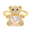 Rack Plating Brass Micro Pave Cubic Zirconia Open Cuff Rings for Women RJEW-S392-02G-B-2