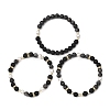 3Pcs 3 Styles Natural Lava Rock & Larvikite & Shell Pearl Beaded Stretch Bracelets for Kids BJEW-JB14097-3