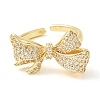 Bowknot Brass Micro Pave Clear Cubic Zirconia Open Cuff Rings for Women LS-RJEW-C098-19G-2