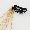 Dyed Feather Iron Snap Hair Clips with Brass Rhinestone Chains and Iron Chains PHAR-R120-06-4