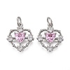 Brass Micro Pave Clear & Pearl Pink Cubic Zirconia Pendants KK-F821-25P-1