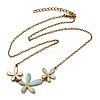 304 Stainless Steel Sky Blue Enamel with Crystal Rhinestone Triple Flower Pendant Necklaces for Women NJEW-G181-01G-2