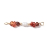 Natural Mixed Stone Chip & Natural Cultured Freshwater Pearl Rice Beaded Connector Charms PALLOY-JF03707-2