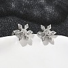 Flower Brass Micro Pave Clear Cubic Zirconia Stud Earrings EJEW-F383-07P-1
