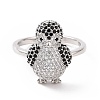 Cubic Zirconia Penguin Open Cuff Ring RJEW-G283-02P-2