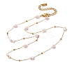 304 Stainless Steel with Dyed Pink Natural Shell Disc Beads Link Chain Necklaces for Women NJEW-K255-46G-4