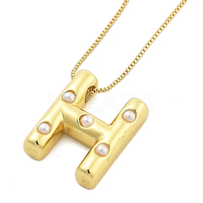Brass & Plastic Pearl Letter Pendant Box Chain Necklaces for Women LS-NJEW-U017-01G-08-1
