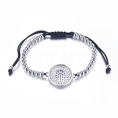 Adjustable Brass Braided Beaded Bracelets BJEW-F282-29-RS-1