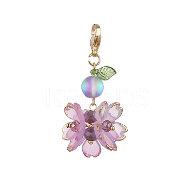 Flower Synthetic Moonstone & Glass Pendant Decorations HJEW-TA00337-01-1