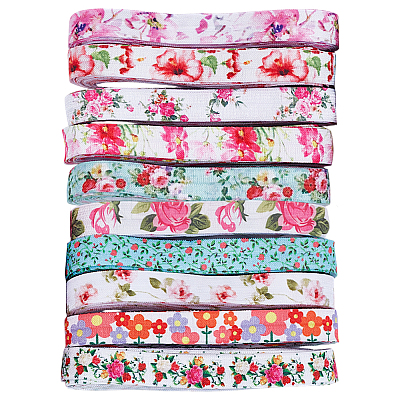 40 Yards 10 Styles Flat Flower Printed Polyester Elastic Cord OCOR-WR0001-48-1