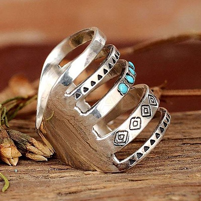 Alloy with Synthetic Turquoise Finger Rings FS-WG0500F-01-1