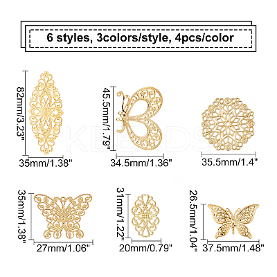 72Pcs 18 Style Brass Filigree Findings FIND-CA0002-66-1