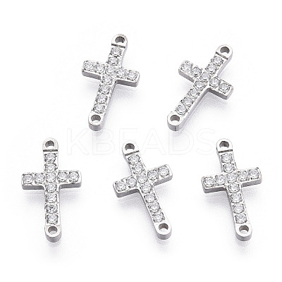 316 Surgical Stainless Steel Clear Cubic Zirconia Connector Charms STAS-ZX042-22S-1