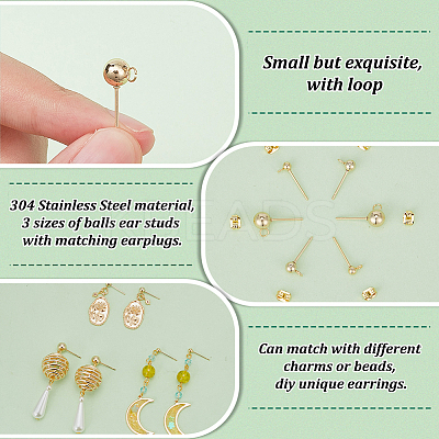 120Pcs 3 Style 304 & 202 Stainless Steel & Brass Ball Post Stud Earring Findings Sets FIND-AR0003-85-1