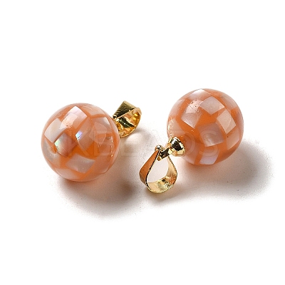 Natural Pink Shell Dyed Round Charms SSHEL-H071-01G-04-1