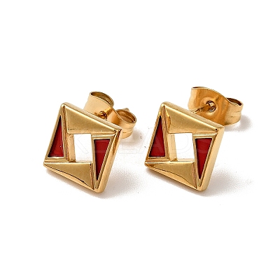 Ion Plating(IP) Rhombus 304 Stainless Steel Stud Enamel Earrings EJEW-A081-19G-1