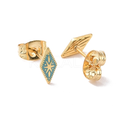 Enamel Rhombus with Star Stud Earrings with 316L Surgical Stainless Steel Pins EJEW-P204-02G-02-1