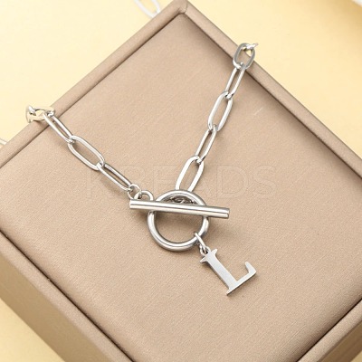Stainless Steel Paperclip Chain Initial Necklaces with OT Clasps WGD6039-12-1