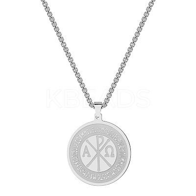 201 Stainless Steel Flat Round with Constantine Cross Pendant Necklaces FS-WG04E5D-02-1