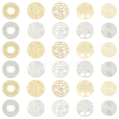 20Pcs 10 Styles Rack Plating Brass Hollow Out Connector Charms KKC-FS0001-02-1