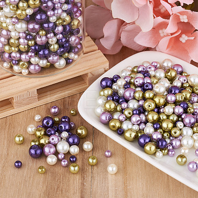 12 Strands 12 Styles Baking Paint Pearlized Glass Pearl Round Bead Strands HY-CW0001-03B-1
