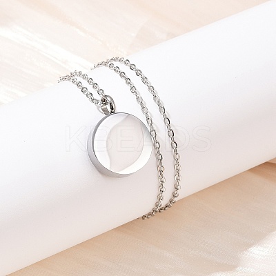 304 Stainless Steel Flat Round Pendant Pet Urn Ashes Necklaces LS-NJEW-S455-01P-1